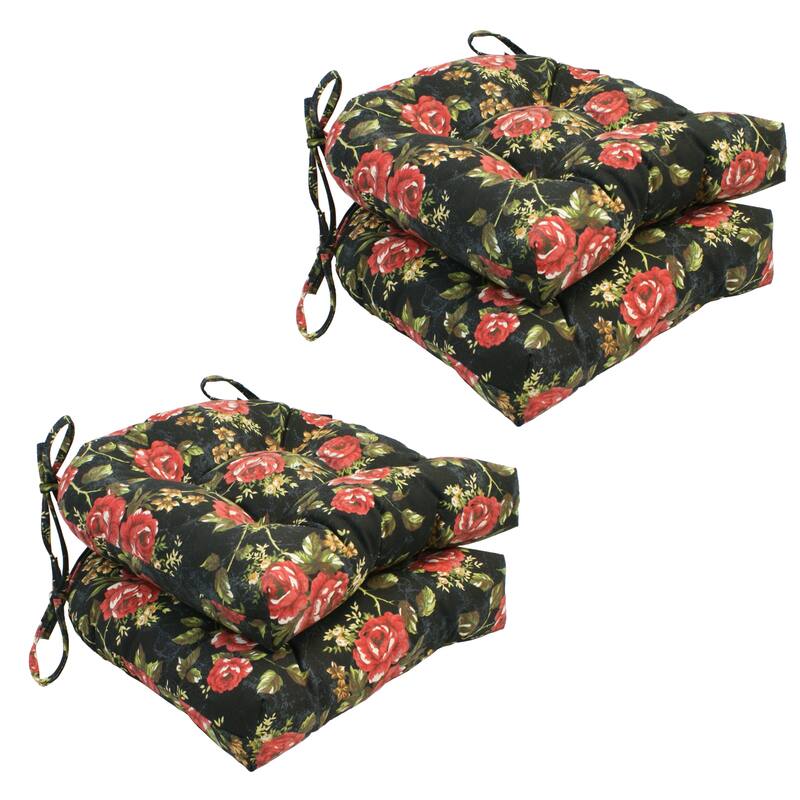16-inch Rounded Back Tufted Indoor Chair Cushion (Set of 2, 4, or 6, Multiple Fabrics) - 16 x 16 - Set of 4 - Midnight Rose