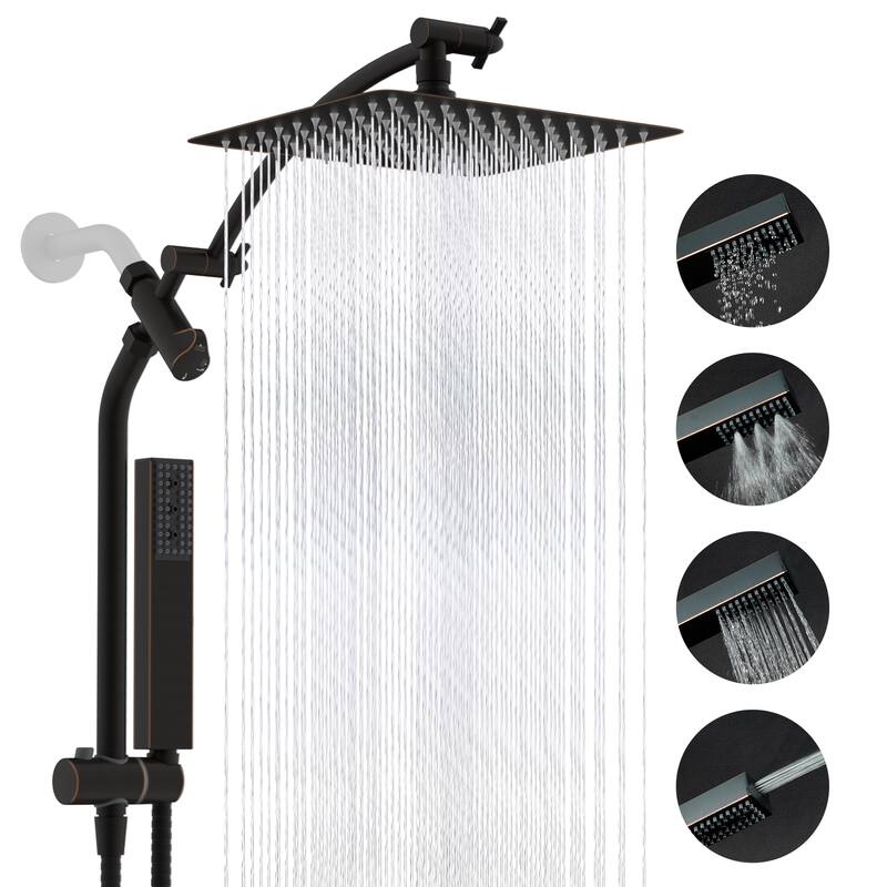 10" All Metal High Pressure Rain Shower with 4-spray Handheld Shower - Oil Rubbed Bronze