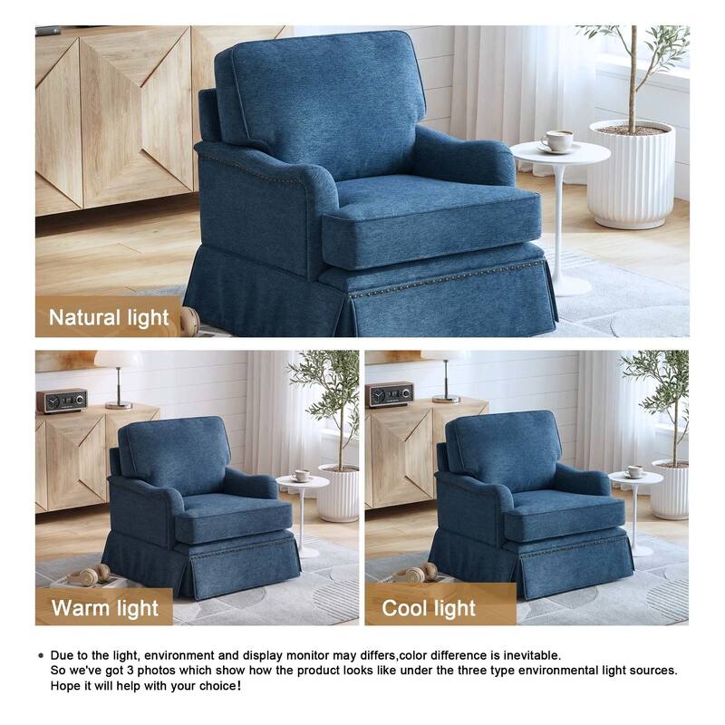 Modern Chenille Swivel Armchair and Storage Ottoman