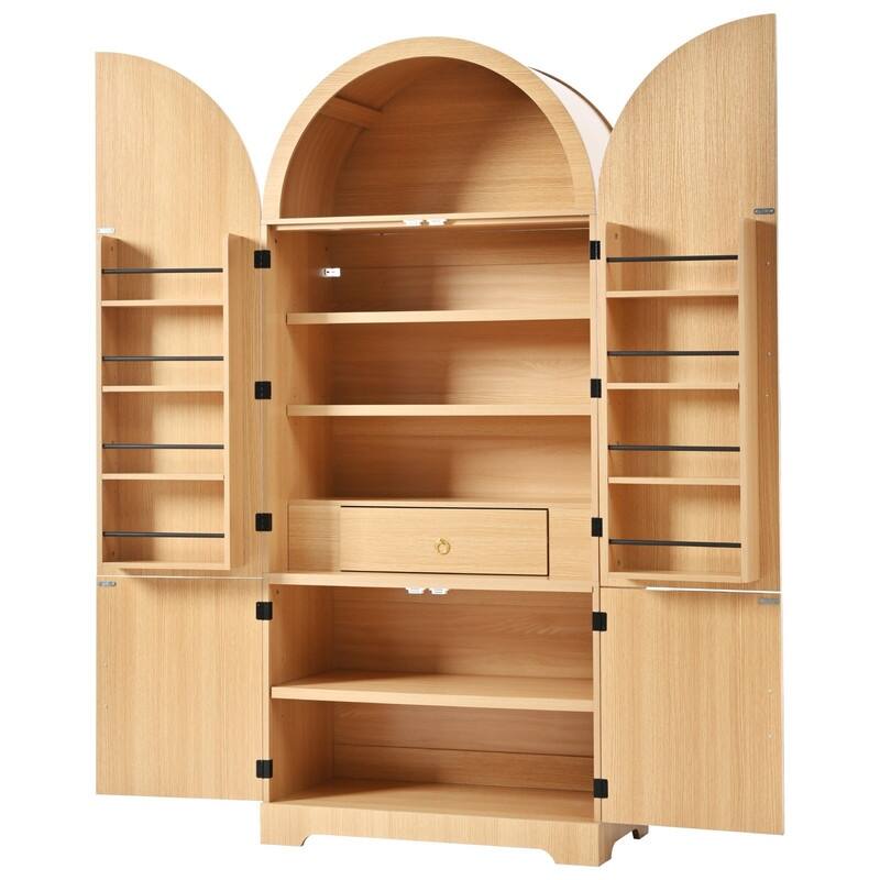 Arched 72" Tall Kitchen Pantry Cabinet with 8 Door Shelves and 3 Adjustable Shelves for Kitchen Storage Solutions