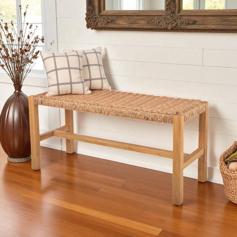 Alaterre Furniture Newport Wooden Entryway Bench - 40" Indoor Bedroom Bench with Handcrafted Woven Rope Seat