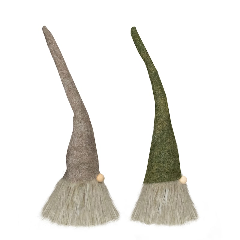 Set of 2 Green and Brown Hanging Christmas Gnome Figures 10.5"