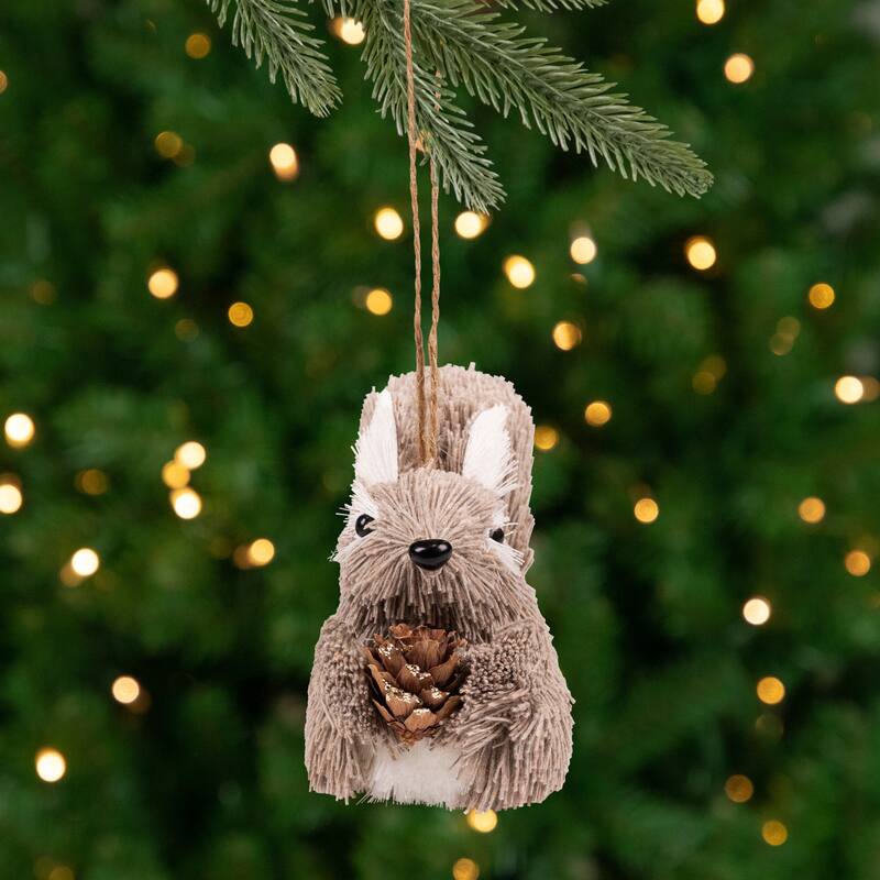 Woodland Critters Christmas Ornaments - 6" - Ivory and Brown - Set of 4