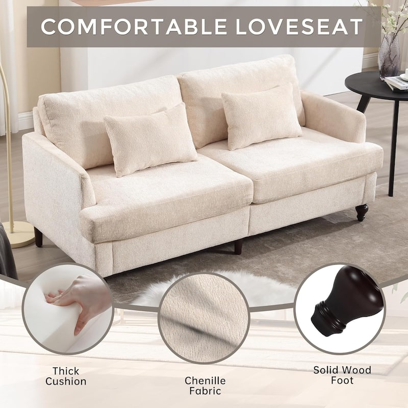 Roomfitters Chenille Loveseat Sofa, Mid-Century 2-Seat Upholstered Couch with Wooden Legs for Living Room