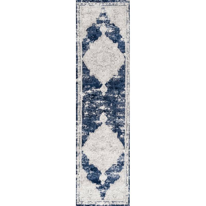 JONATHAN Y Rosalia Ornate Medallion Modern Area Rug - 2 X 10 - Ivory/Navy