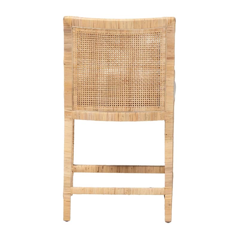 Alexis Natural Rattan Counter Stool - Handcrafted Wingback Counter Chair with Woven Back and Removable Seat Cushion