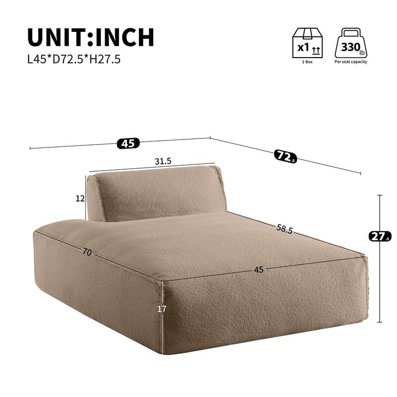 72" Oversized Modular Sofa Bed, Compressed, Foam-Filled, No Assembly, Khaki, Living Room, Elderly & Baby Friendly