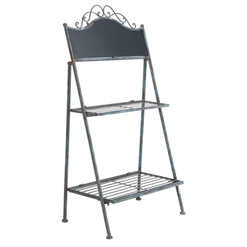SAFAVIEH Outdoor Nyah Victorian Iron 2-Tier Plant Stand. - 24.5" W x 15.8" L x 43" H - 25Wx16Dx43H