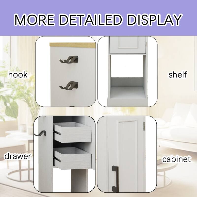 Anmytek Slim Antique White Game Console Storage Cabinet with 2 Drawers & 3 Hooks, AV Media Stand for PS5 Xbox