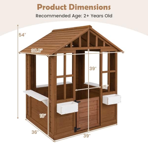 Costway Outdoor Playhouse Wood Adventures Cottage with Serving - Natural + White - See Details