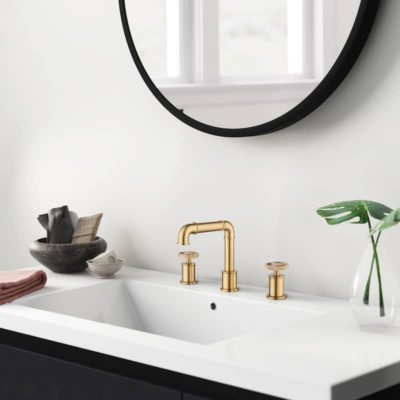 6.49"H Solid Brass Industrial Style Widespread 2-Handle Bathroom Faucet