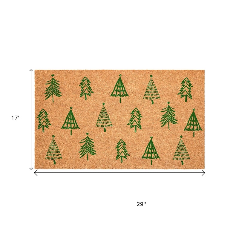 HomeRoots 17" X 29" Brown And Green Christmas Trees Outdoor Coir Door Mat - 17.00' X '29.00