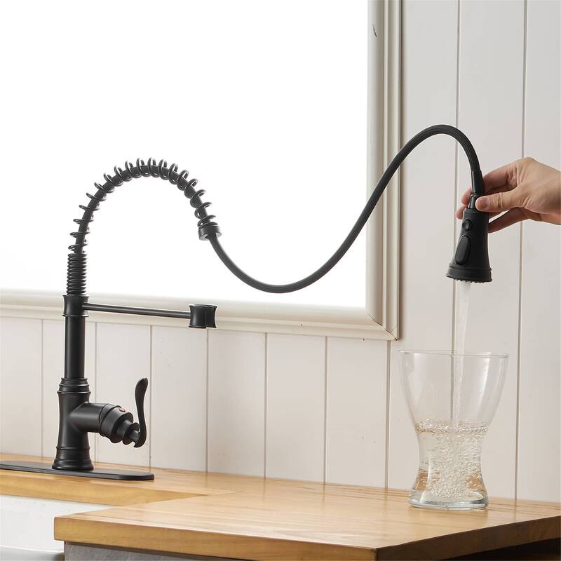 Single Handle Kitchen Sink Faucet With Pull Down Sprayer Commercial Kitchen Faucet One Hole Spring High Arc Gooseneck Bar Faucet