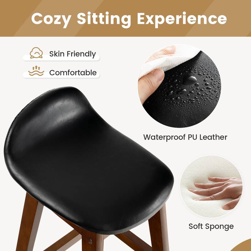 27.5 Inch Set of 2 Upholstered PU Leather Barstools with Back Cushion-Brown - 16" x 17" x 32.5"