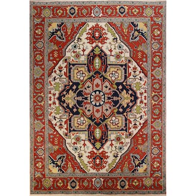 Medallion Ivory Oushak Oriental Area Rug Handmade Wool Carpet - 8'10" x 11'10"