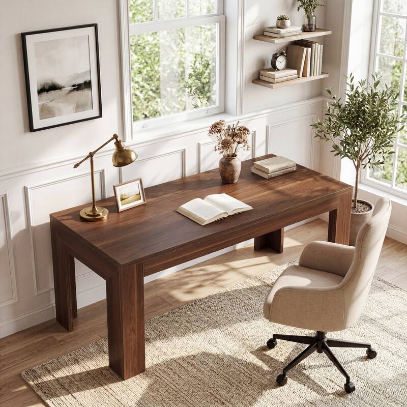 Modern Executive Desk with Large Tabletop, 63-Inch Office Desk, Computer Desk, Long Workstation for Home Office