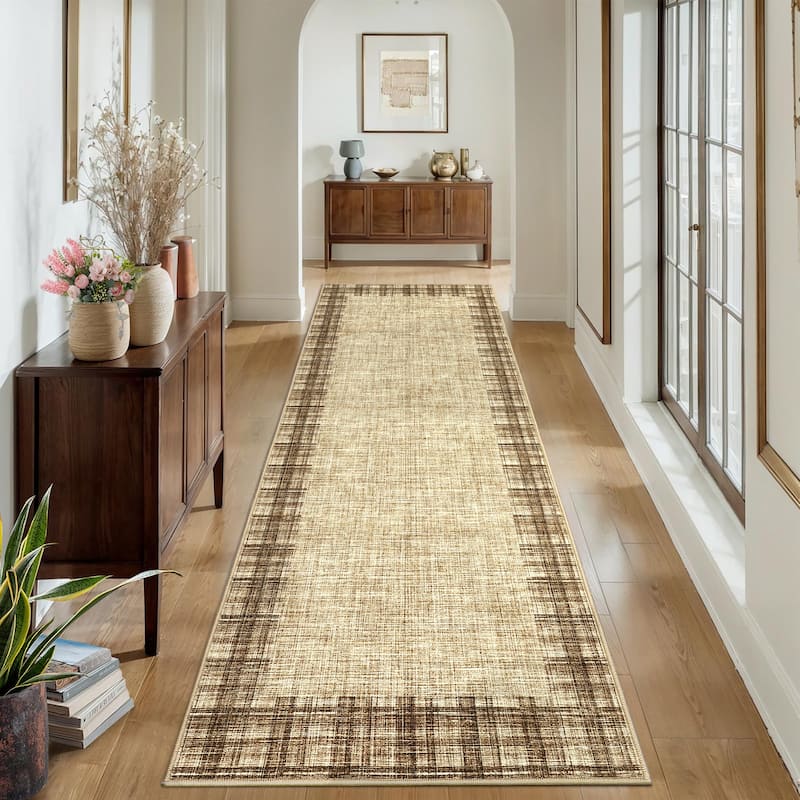 Garvee Linen Border Living Room Area Rug