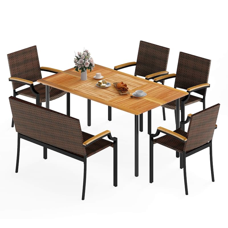 Costway 6 PCS Outdoor Dining Set with Acacia Wood Tabletop, 1.97”