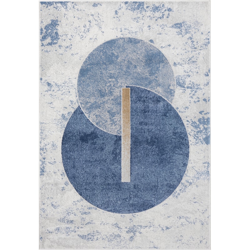 Abani Atlas Collection ATL110A Intertwined Circles Blue Grey Area Rug