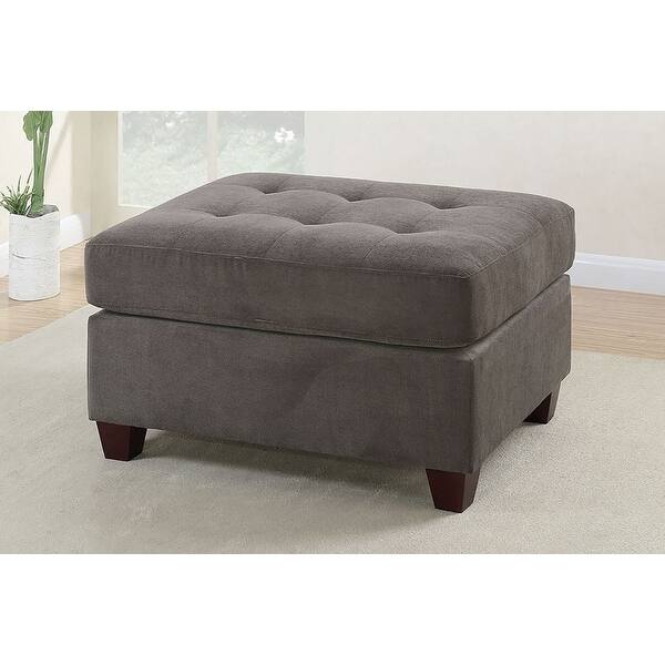 Cocktail Ottoman Waffle Suede Fabric Charcoal Color W Tufted Seats