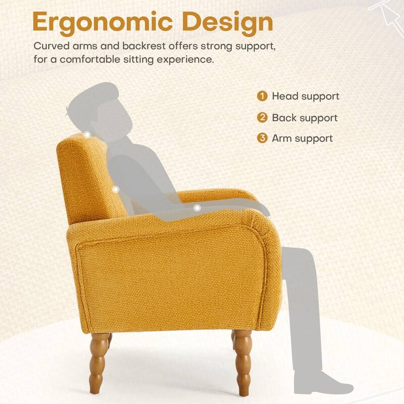Fabric Armchair Accent Chair with Arms & Wood Legs