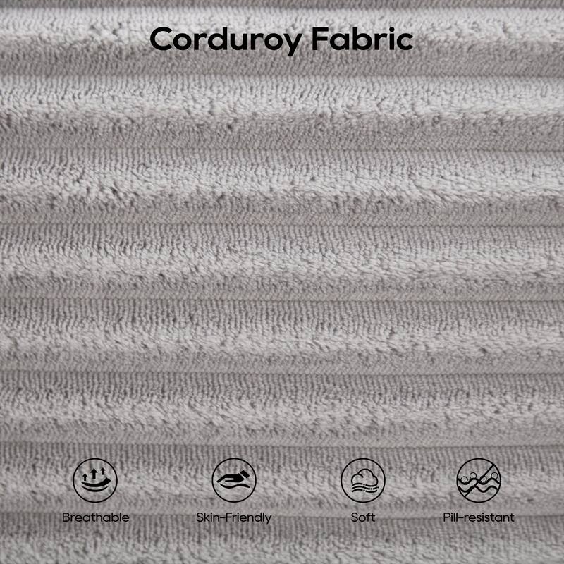 Convertible Loveseat Sofa Bed in Light Grey Corduroy Fabric, No Assembly