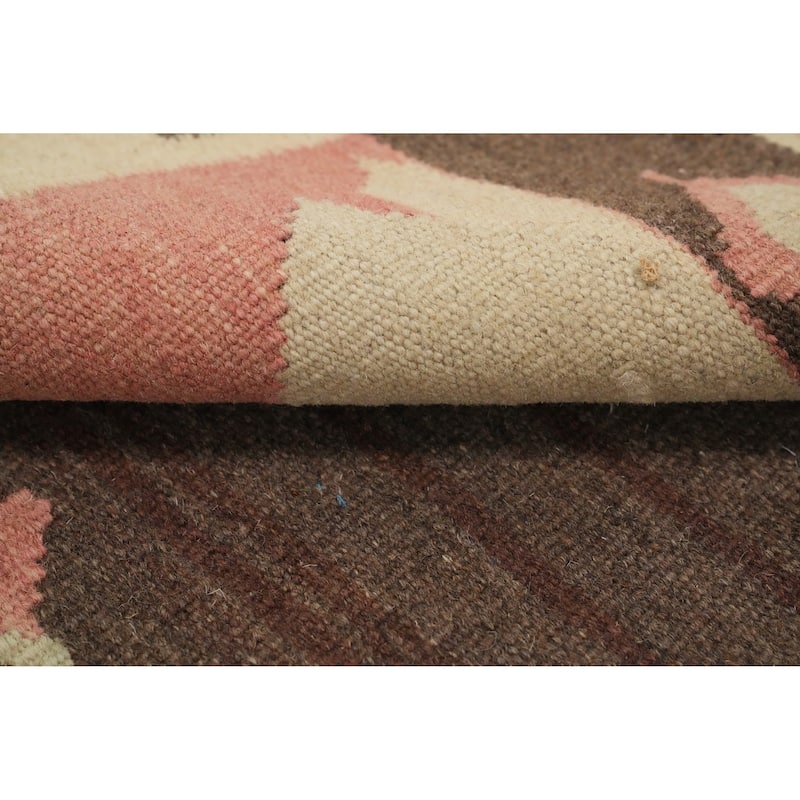 Hand Woven Oriental 100% Wool Carpet Southwestern Tribal Brown Kilim Area Rug - 11' 5'' X 9' 8''