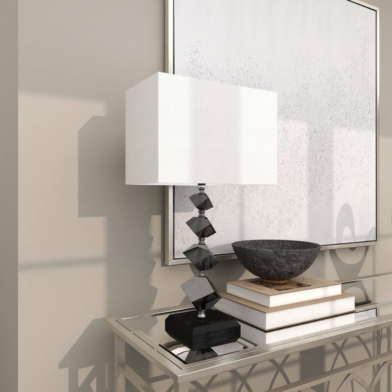 Black Crystal Geometric Diamond Inspired Room Table Lamp with Black Crystal Base