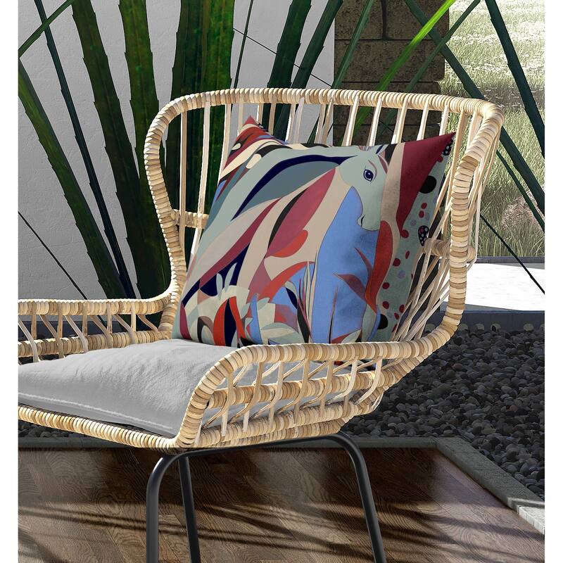 Mythical Horse Indoor/Outdoor Reversible Throw Pillow Red and Blue