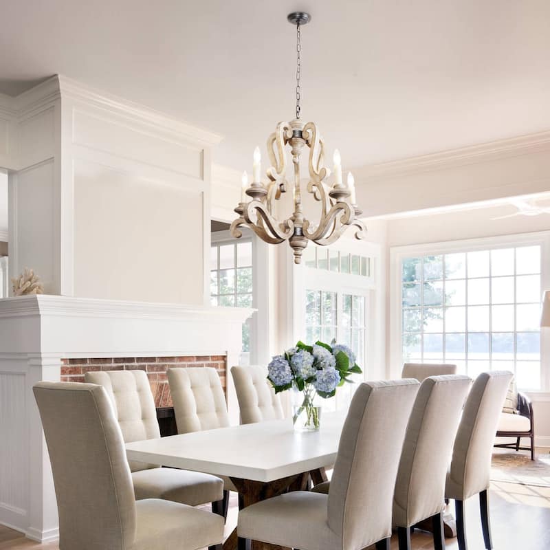 Cusp Barn Farmhouse Antique 5-Light Wood Candle Chandelier Empire Shabby Ceiling Light for Dining Room Entryway