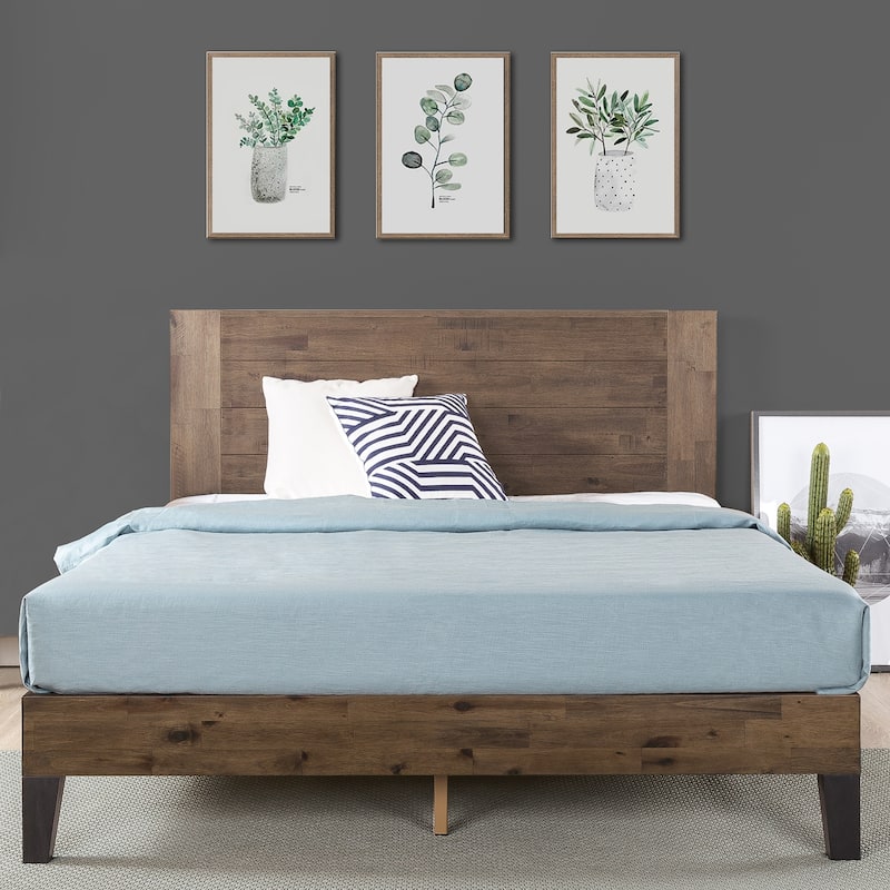 Priage by ZINUS Brown Wood Platform Bed Frame with Headboard