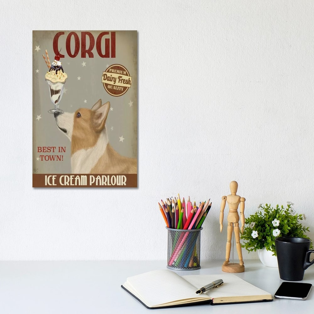 iCanvas "Corgi, Tan, Ice Cream" by Fab Funky Canvas Print