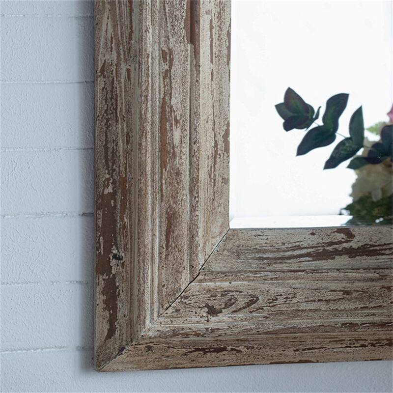 Rectangle Wall Accent Mirror with Distressed Wood Frame