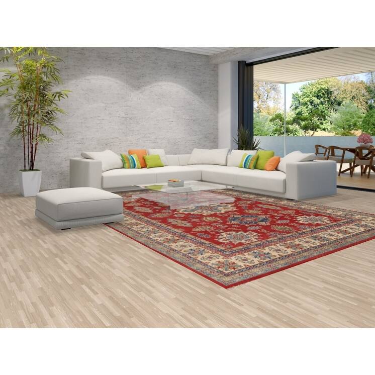 Red Geometric Kazak Oriental Large Area Rug Wool Carpet - 9'10" x 13'9"