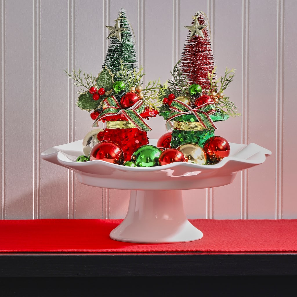 10" Bottlebrush Tree With Trim Ornament Set of 2