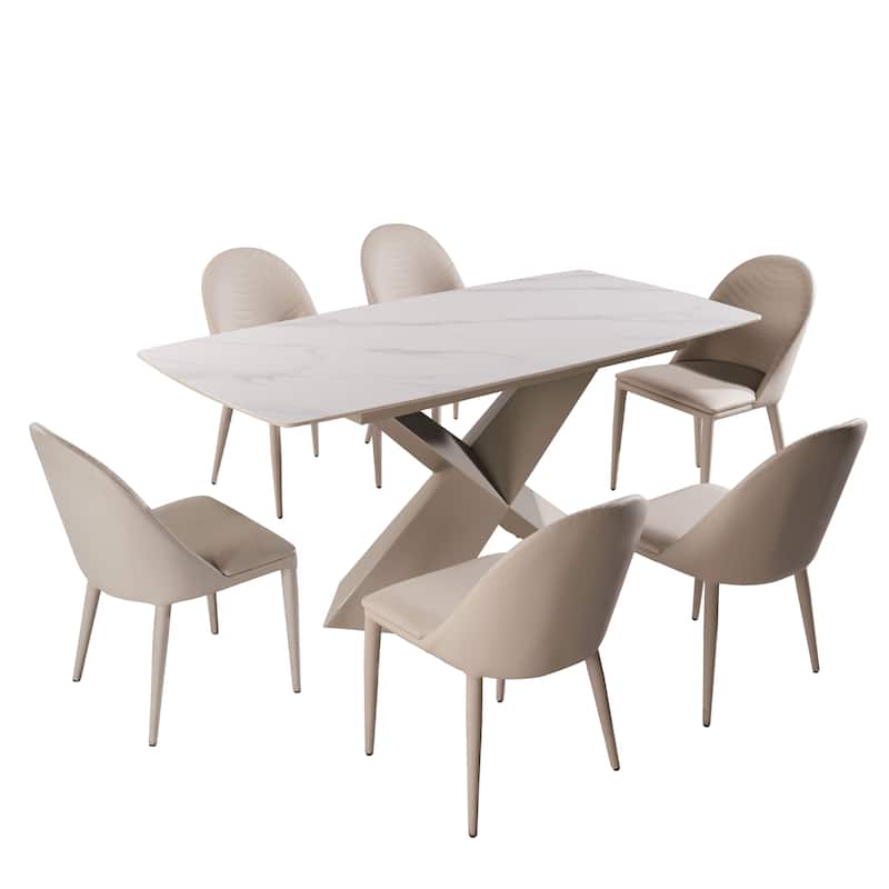 Furniture of America Thalassa Modern 7-Piece Ceramic Top Dining Table Set