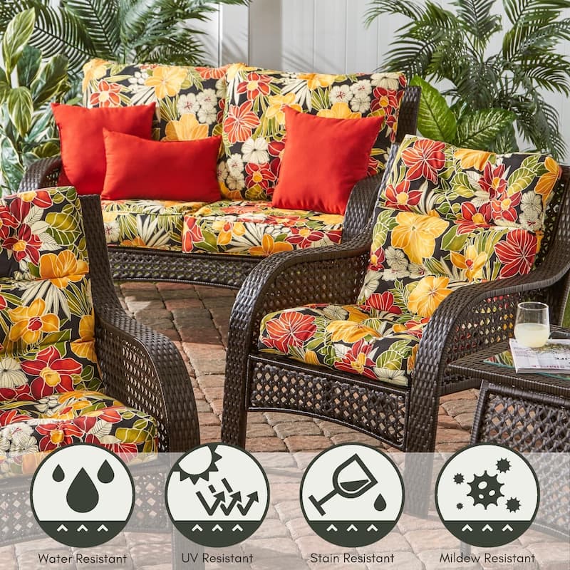 Aloha Floral Outdoor 44x22-inch High Back Chair Cushion (Set of 2) (Cushions Only)