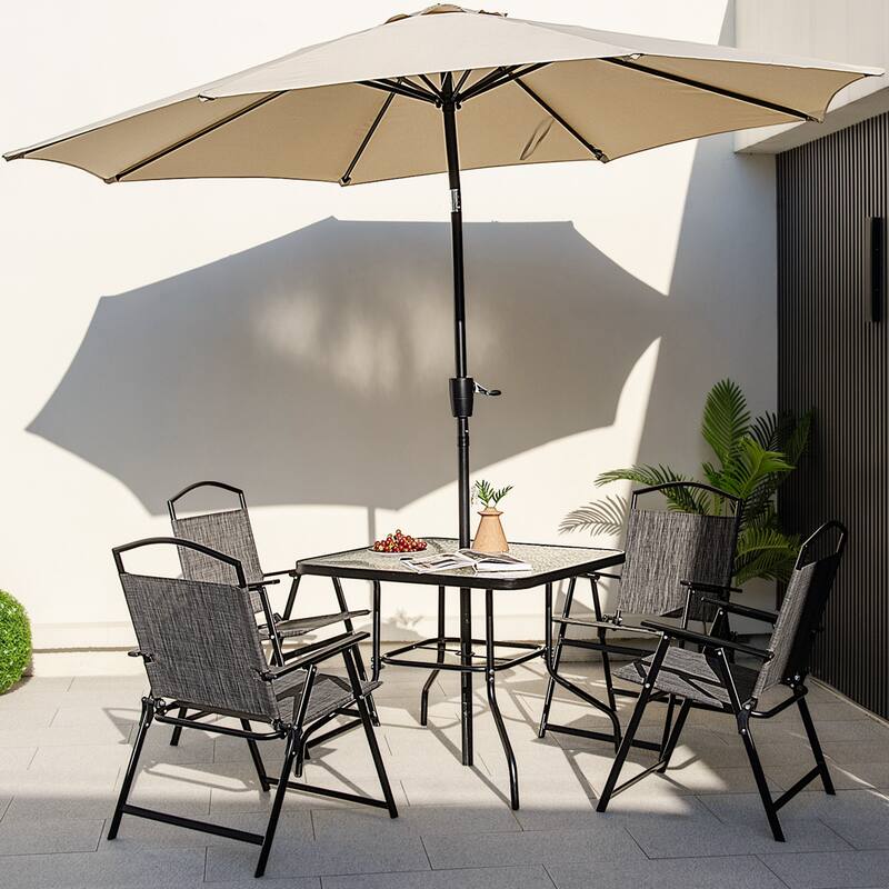 Costway 34 Inch Outdoor Dining Table Square Tempered Glass Table with - See Details