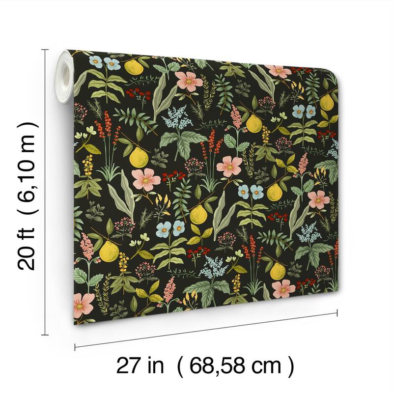Rifle Paper Co. Herb Garden Black Botanical Premium Peel + Stick Wallpaper