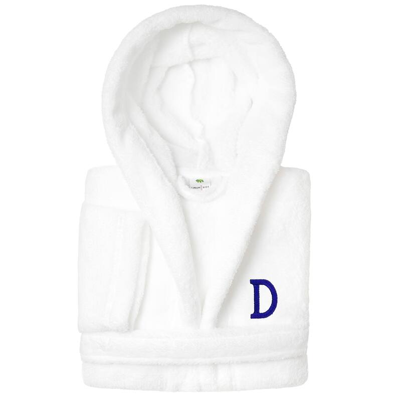 Sweet Kids 100% Polyester SUPER PLUSH Double Brushed Hooded Bathrobe with Navy Bookman Monogram - Large - D
