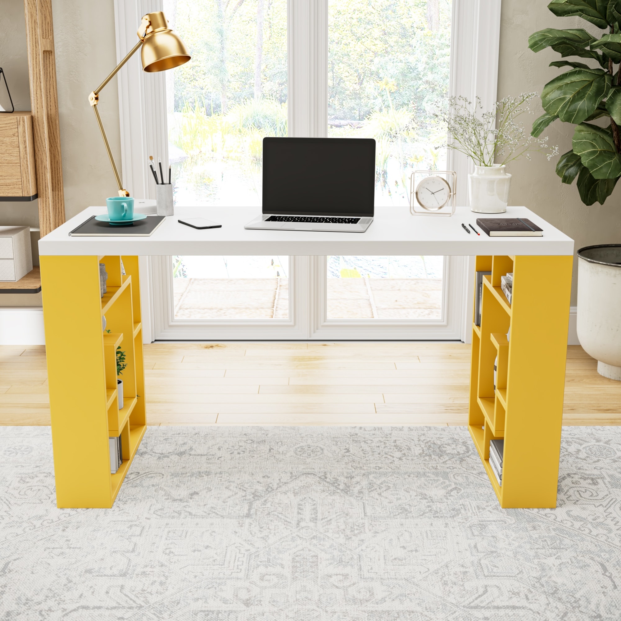 Tribesigns 87 inches extra long computer desk for two person adjustable double workstation office desk with sales file cabinet