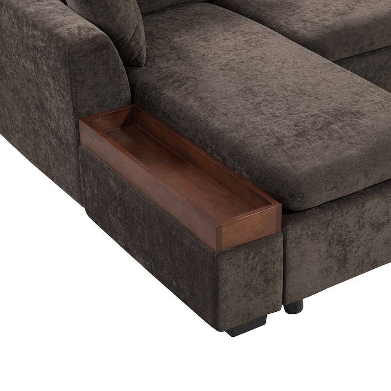 93.7" Chenille L-Shaped Sectional Sofa with Wooden Storage Compartment and Deep Seating