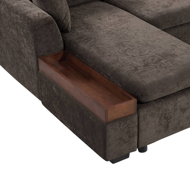 Roomfitters 93.7" L-Shaped Upholstered Sectional Sofa with Wooden Storage Compartment