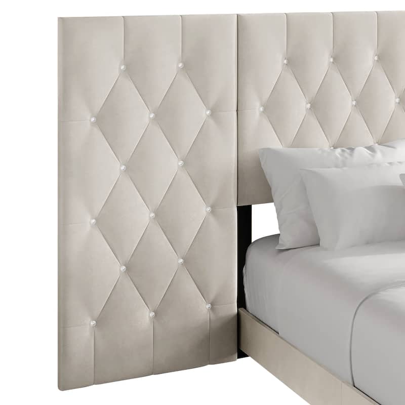 CraftPorch Luxurious Velvet Tufted Platform Bed with Wall Panels