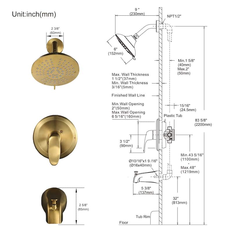WOWOW Single Handle 5-Spray Tub and Shower Faucet (Valve Included)