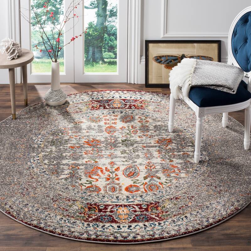 SAFAVIEH Monaco Stojana Boho Rug - 6'7" Round - Grey/Ivory
