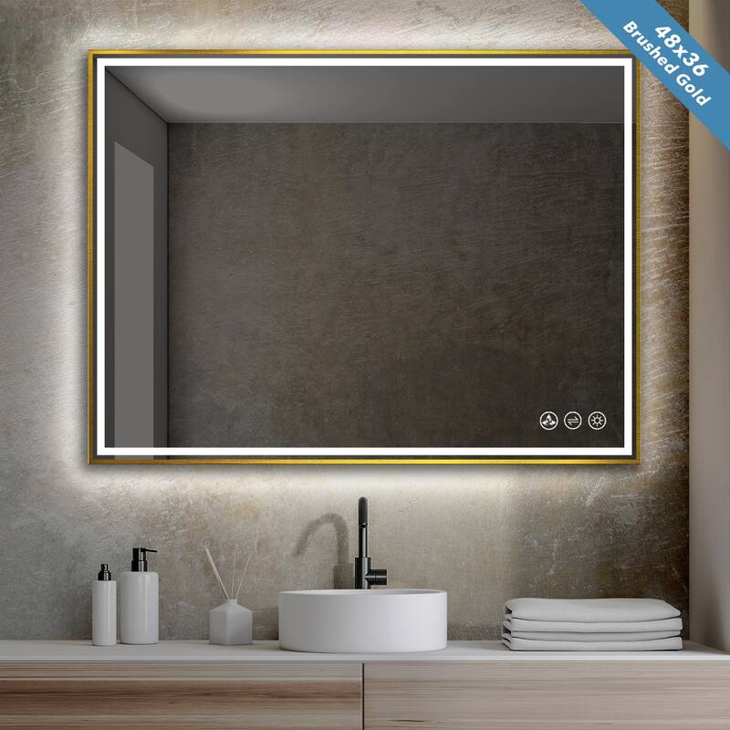 Fogless Color and Brightness Adjustable LED Mirror - 48x36 - Brushed Gold