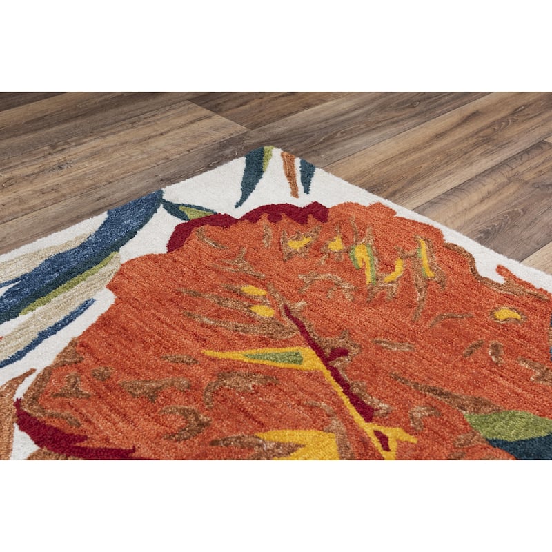 Alora Decor Mirage Tropical Ivory, Grey, Red and Gold Hand-tufted Rug