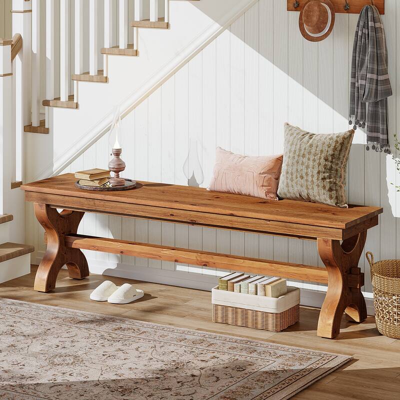 Solid Wood Entryway Bench, Farmhouse Dining Bench, Hallway Accent Seat Bench for Living Room Bedroom