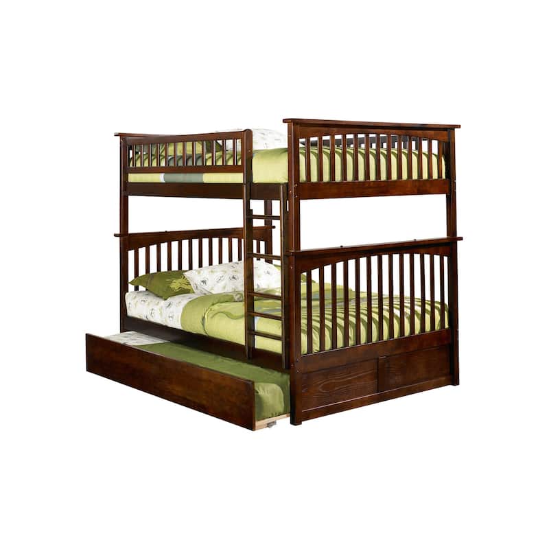 Bunk Bed Full Over Full with Trundle - Solid Wood Bunk Beds for Kids - Space Saving Design